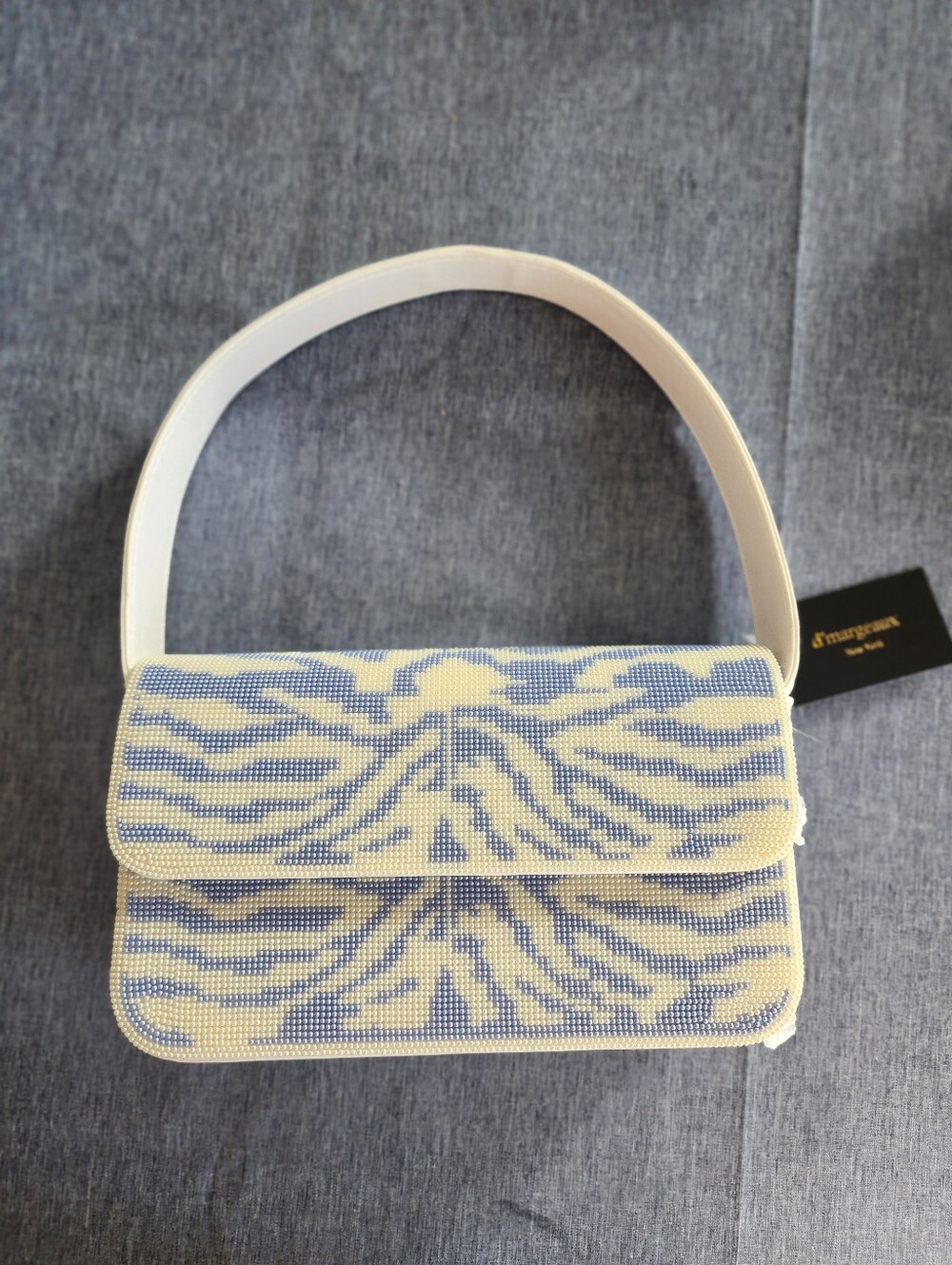 D'Margaux White and Blue Zebra Beaded Shoulder Bag NWT